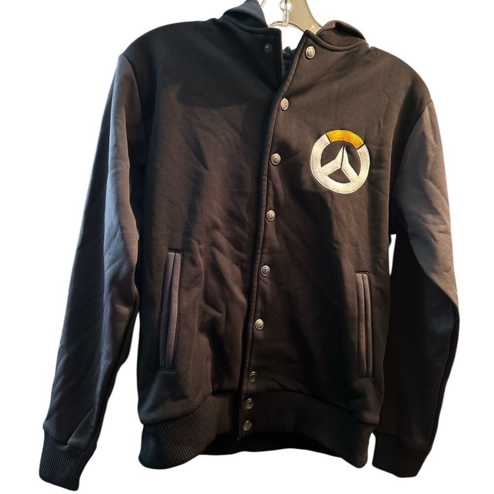 Overwatch by Blizzard Snap Button Hoodie Jacket Mens Small Black‎ / Gray